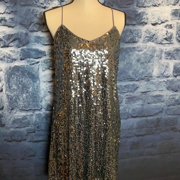 Express Metallic Silver Sequin Dress - Picture 1 of 5